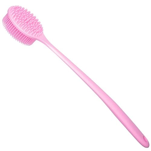 DNC Silicone Back Scrubber for Shower, Soft Bath Body Brush with Long Handle (Pink) thumbnail 5