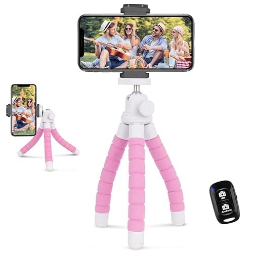 Ubeesize Portable Tripod Stand with Wireless Remote & Clip, Flexible Phone Holder for Video Recording (Pink) - Image 1