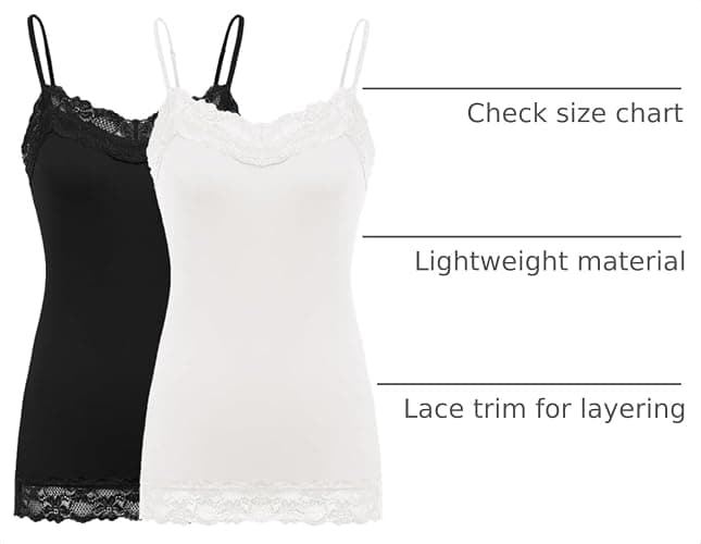 Kate Kasin Women's Adjustable Spaghetti Strap Lace Trim Cami Tunic Tank Top 2PACK thumbnail 4