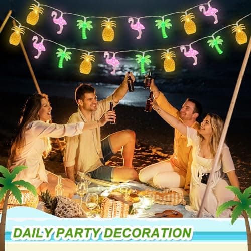 Olixmlya 30 LED [ 8 Modes & Timer ] 16Ft Summer Tropical Beach Hawaiian String Lights Tropical Flamingo Pineapple Palm Tree Fairy Lights Battery Operated for Party Beach Pool Christmas Decor thumbnail 5