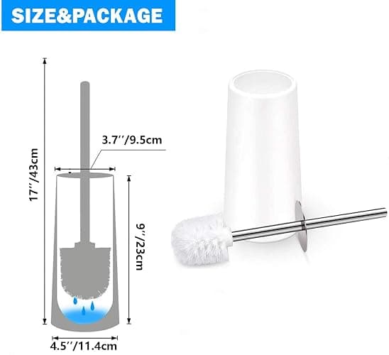 Toilet Brush and Holder, Toilet Brush with 304 Stainless Steel Long Handle, Toilet Bowl Brush for Bathroom Toilet-Elegant-Cleaning-Bristles(White) thumbnail 2