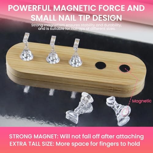 ESUOHYM Wooden Stand for Nails Art Display Practice 2 Set, 1 Heart Shaped Acrylic Magnetic Nail Stand, Fake Nail Holder with 200 Pieces Double-sided Tape, For Home DIY Salon Supplies (Wood, Large) thumbnail 5