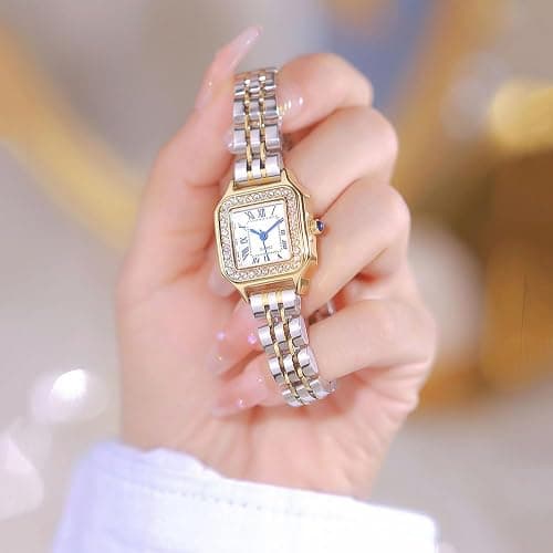 Gold Watches for Women Dainty Square Vintage Watches Luxury Ladies Diamond Accent Dress Stainless Steel Bracelet Watch Analog Quartz Waterproof Watch thumbnail 3
