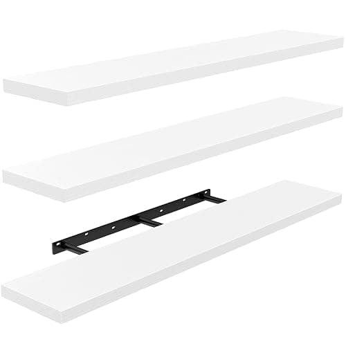AMADA HOMEFURNISHING 47.2" L Floating Shelves, Wall Shelves Set of 3 for Bathroom/Living Room/Bedroom/Kitchen, White Floating Shelves for Wall Decor with Invisible Brackets - AMFS55W - Image 1
