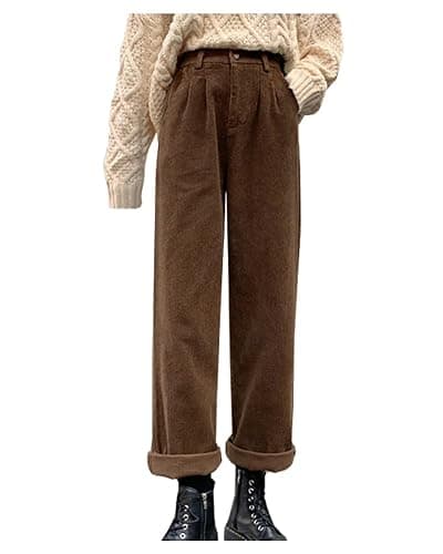 Women's Vintage High Waisted Straight Leg Corduroy Pants Trouser - Image 1
