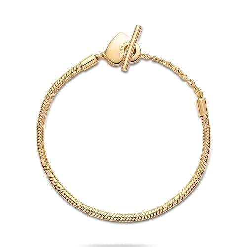 Pandora Moments Schlangenketten-Armband Herz, 14-karätig vergoldet, mit T-Stab thumbnail 3