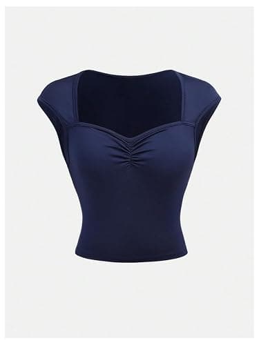 RoseSeek Girl's Ruched Cap Sleeve Tops Sweetheart Neck Slim Fit Cropped T Shirts Cute Summer Clothes thumbnail 3