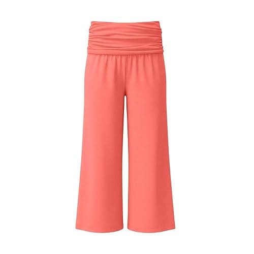 Coral Fold Over Yoga Pants Mädchen, Weite Lounge Hose Mit Raffung, Loose Fit Uni Corals Pants 2026 Coral Fold-Over-Yogahose, Weite Palazzo Hose Mit Hohem Umschlagbund,Korallfarbene Faltenhose thumbnail 5