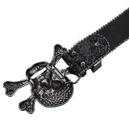 DINGYANGER Men Women Rhinestone Skull Studded Belts,Punk Skull Belt Bling Stylish Studded Leather Belt-1 5/9" thumbnail 4