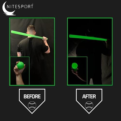 NiteSport Glow in The Dark Plastic Baseball Bat w/ 3 Glow in The Dark Plastic Baseballs Bundle UV Flashlight Included (Electric Lime) thumbnail 2