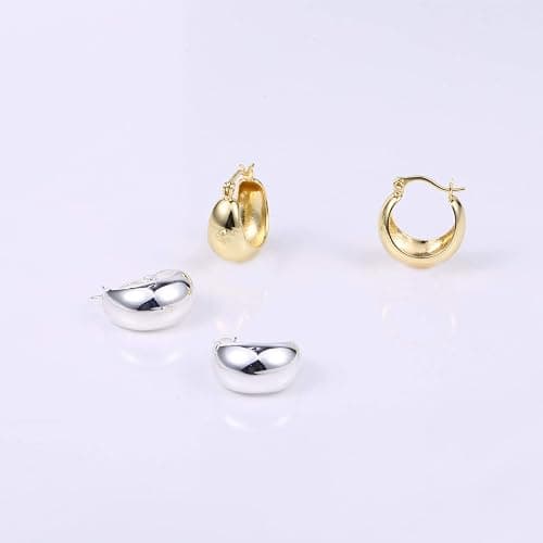 KISSPAT Sterling Silver Chunky Hoop Earrings for Women Hypoallergenic Thick Huggie Earring Wide Hoops Everyday Hoop Earrings thumbnail 7