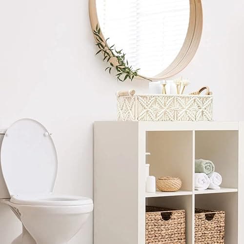 HOSROOME Macrame Storage Basket Boho Decor Baskets for Organizing Woven Decorative for Countertop Toilet Paper Basket for Tank Top for Home Decor Bedroom Nursery Livingroom Entryway (Set of 2) thumbnail 6
