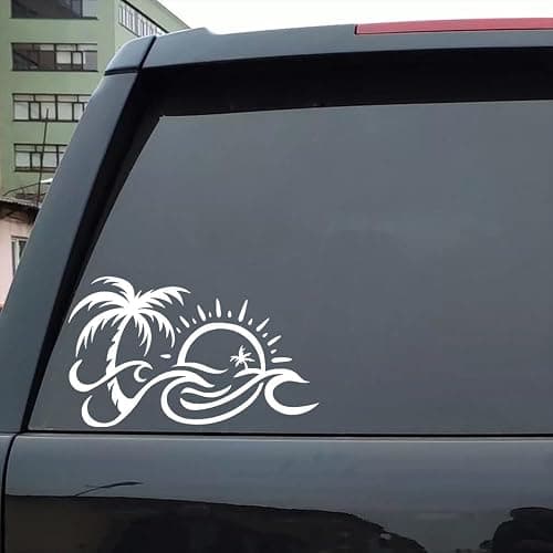 ZUKHL 2pcs 6.69"x3.94" Palm Tree and Sun Wave Vinyl Decal - Tropical Beach Design Adhesive Sticker for Car, Laptop, and Truck Decoration, Durable Car Sticker #2BZ309 thumbnail 3