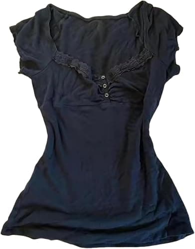 Fronage Y2k Fairy Grunge Shirts Short Sleeve Emo Goth Shirt Summer 2000s Lace Bow Babydoll Top Teen Girls Coquette Clothes - Image 1