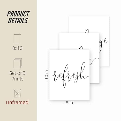 ETVISO Refresh Relax Recharge Wall Art Decor Set of 3, Bathroom Wall Decor Spa Decoration, Yoga Wall Art Prints, Minimalist Modern Prints, 8x10 (Unframed) thumbnail 5