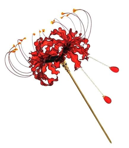 MIAO WU Handmade Lycoris Radiata Flower Hairpin,Kanzashi Hair Stick for Kimono Hair Accessories, Cosplay Decor Ornament Women Girl Jewellery 1pc thumbnail 2