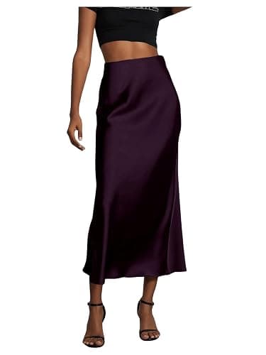 SOLY HUX Women's Elegant Satin Skirts High Waisted Flared Casual Work Office Fishtail Midi Skirt - Image 1