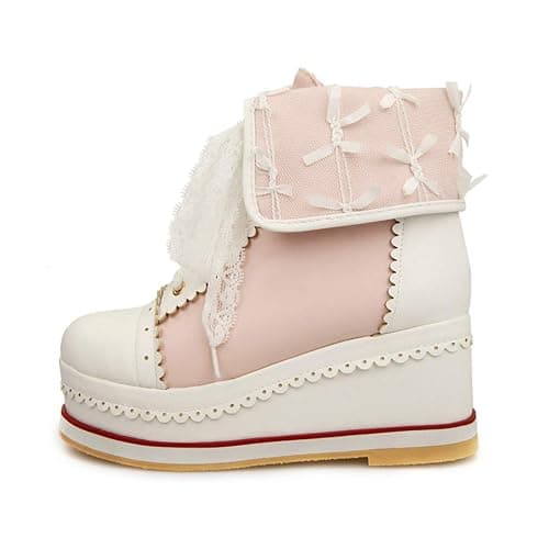 HILIB Women's Cute Lolita Boots Cosplay Brogue Wedge Boots thumbnail 4