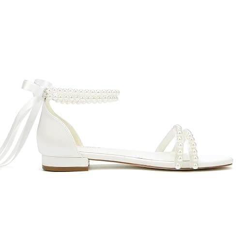 Pearl Flats Bridal Sandals Wedding Flats for Bride Open Toe Beach Wedding Shoes thumbnail 4