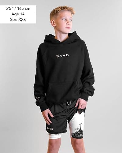 SAVD Christian Performance Shorts - Youth/Kids Gym & Sport Shorts with Pockets & Compression Liner, Bible Verse Activewear thumbnail 7