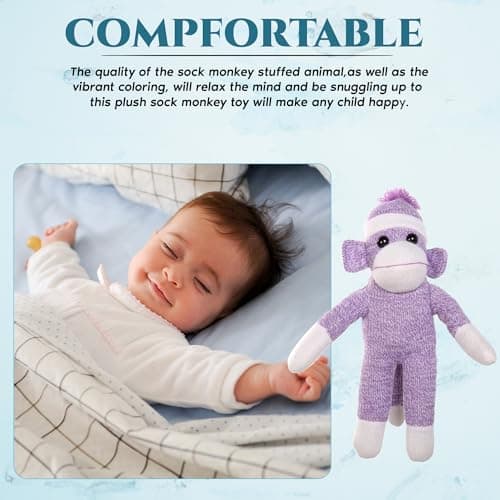Plushland Adorable Sock Monkey, The Original Traditional Hand Knitted Stuffed Animal Toy Gift-for Kids, Babies, Teens, Girls and Boys Baby Doll Present Puppet (16'' Purple) thumbnail 4