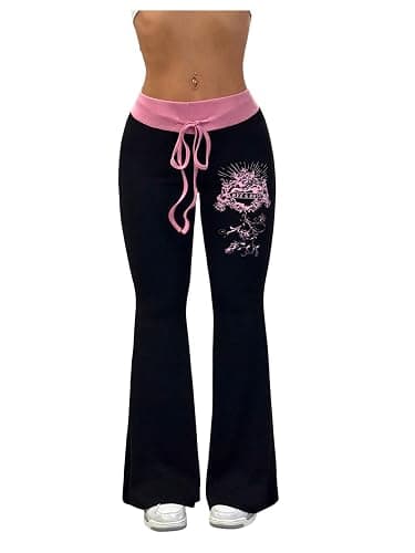 SHENHE Women's Y2k Flare Pants Goth Grunge Yoga Pants Low Rise Bell Bottom Emo Clothes - Image 1