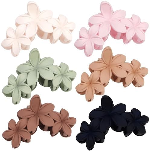 Ahoney 6PCS Flower Hair Clips for Women Strong Hold Nonslip, Big Flower Claw Clip for Thick Hair, Hawaiian Hibiscus Cute Hair Clips Beach Hair Accessories for Women Girls (Neutral) thumbnail 8