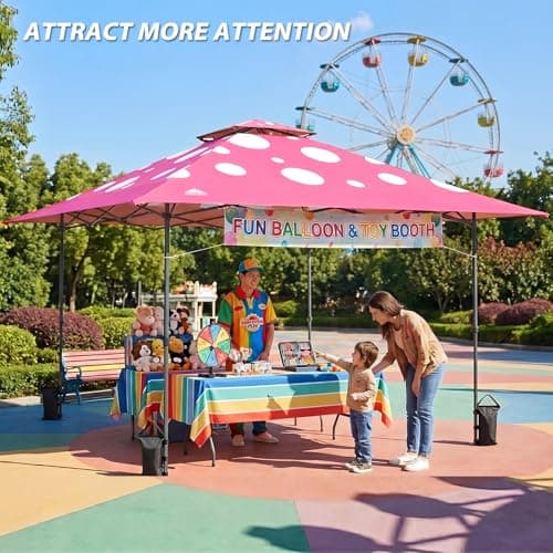 EAGLE PEAK 13x13 Straight Leg Pop Up Canopy Tent Instant Outdoor Canopy Easy Single Person Set up Folding Shelter w/Auto Extending Eaves 169 Square Feet of Shade (Pink Mushroom) thumbnail 5