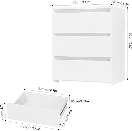 FOTOSOK Nightstands Set of 2 with 3 Drawers, White Nightstand Bedside Table Set of 2 for Bedroom, 17.7W*15D*21.7H Bedroom Night Stands with Cut-Out Handle, Sofa Side End Table for Home Office thumbnail 3