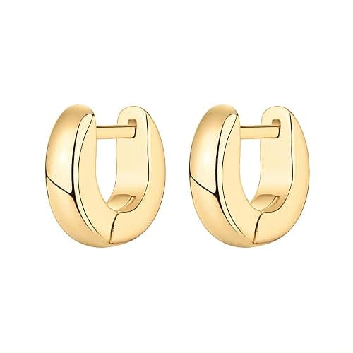 PAVOI 14K Gold Plated Chunky Huggies Earrings for Women - 925 Sterling Silver Posts Small Gold Huggie Hoop Earrings - Ultra Thick Hoops Trendy Jewelry thumbnail 3