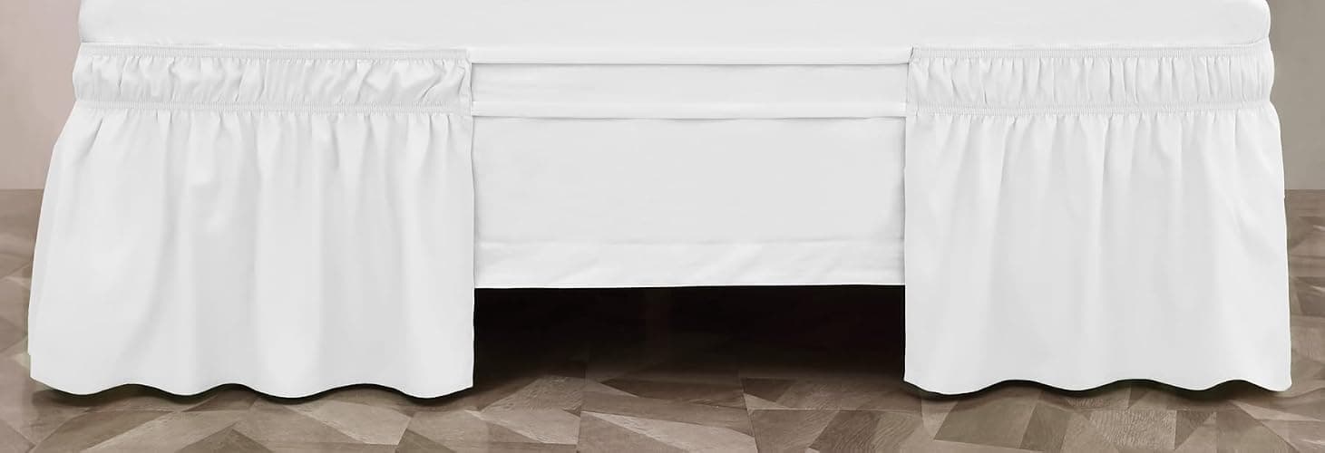 Toodou Twin Bed Skirt 16 Inch Drop Dust Ruffle Only, Three Microfiber Fabric Sides Wrap Around with Elastic, Easy to Install, Cover Up The Twin/Twin XL Size Bed, White - White - Twin 16" Drop thumbnail 3