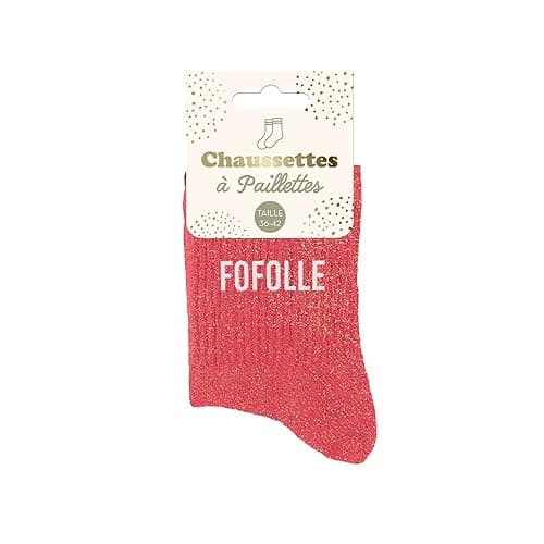 STC Chaussettes Paillettes Colorées Mot Fantaisie - Fofolle, Rose Saumon, Taille 36-42 - Image 1