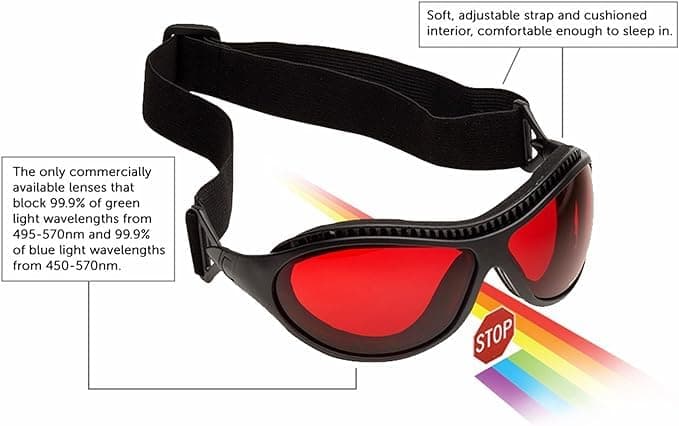 SafetyBlue Sleep Savior Deluxe Ultra with Head Strap - Red Night Glasses - Red Light Glasses for Better Sleep thumbnail 3