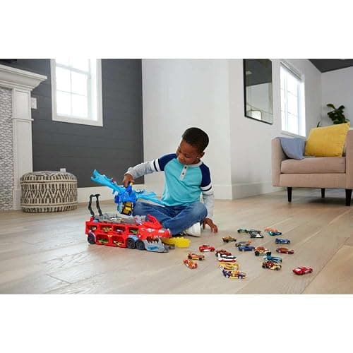 Hot Wheels City Toy Car Track Set, Ultimate Dual Dragon Transporter & 2 Die-Cast Cars, Large-Scale & Detachable Dragon, Stores 20+ Vehicles thumbnail 7