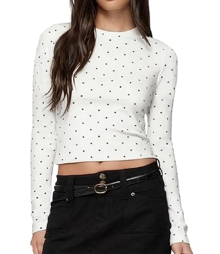 Seyumixi Polka Dot Top for Women Y2k Long Sleeve Crew Neck Shirt thumbnail 4