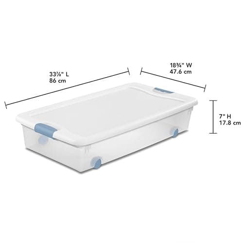 Sterilite 4-Pack 56 Quart Wheeled Latching Box, Underbed Clear Plastic Storage Organizer - Under Bed Rolling Container Bin with Lid and Wheels for Home or Dorm Bedrooms and Closets thumbnail 3