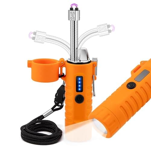 LcFun Electric Lighters Rechargeable Lighters Flexible Neck Dual Arc Electronic Lighter USB C Lighter with LED Battery Indicator and Flashlight for Candle, Camping, Hiking, Outdoor Adventure - Image 1
