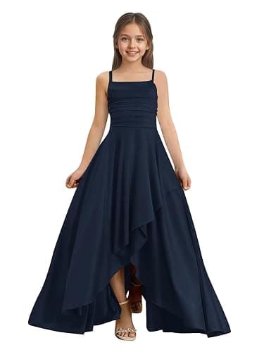 Sevintage Satin Junior Bridesmaid Dresses for Teens A line Formal Wedding Party Gowns - Image 1