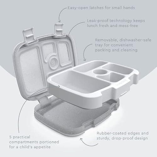 Bentgo Kids 5-Compartment Lunch Box - Glitter Design for School, Ideal for Ages 3-7, Leak-Proof, Drop-Proof, Dishwasher Safe, & Made with PFAS & BPA-Free Materials (Glitter Edition - Silver) thumbnail 6