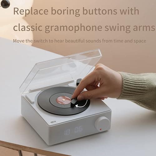 Vintage Vinyl Record Player Style Bluetooth Speaker Phonograph Style Retro Bluetooth Speaker White Cute Look Gift for Girls Good Bass Enhancement Loud Volume thumbnail 2