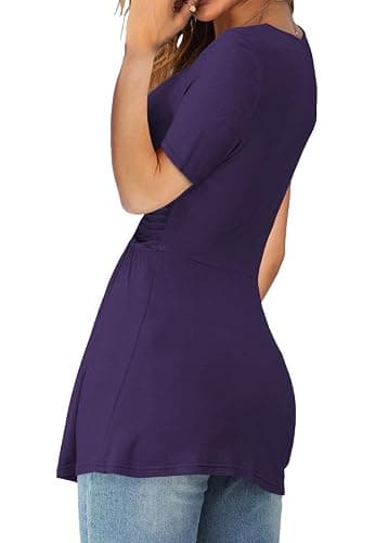Tankaneo Womens Front Knotted V-Neck Blouse T Shirt Short Sleeve Oversized Tunic Tops Summer Solid Pullover Tees thumbnail 3