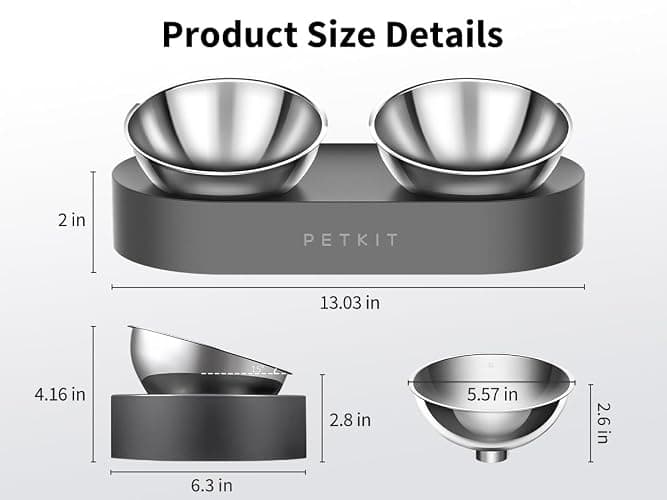 PETKIT 304 Stainless Steel Elevated Cat Bowls&Dog Bowls,Raised Cat Food and Water Bowl Set, Non-Slip, Anti Vomiting 15°Tilted Cat Small Animal Plate thumbnail 3