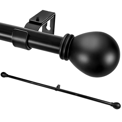 Black Curtain Rods for Windows 24 to 48 Inch, Heavy Duty Decorative Curtain Rods with Matte Black Lamp Style Finials, Adjustable 1" Diameter Metal Drapery Pole Set for Windows(S) - Image 1