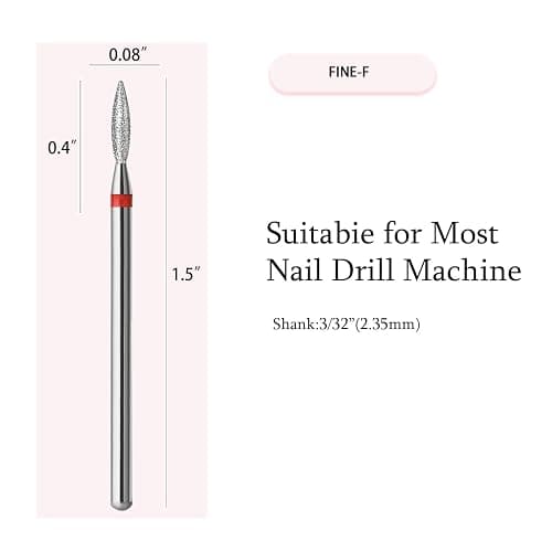 ERUIKA 10pcs Diamond Flame Cuticle Drill Bits Set, Professional Cuticle Nail Drill Bits for Dead Skin 3/32'' Nails Dry Manicure Pedicure Shape Remove Nail Salon Tools(Fine-F) thumbnail 2