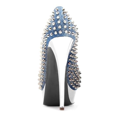FSJ Women Classic Rivets Platform Heel Peep Toe Pumps High Stiletto Heel Slip On Studded Sexy Wedding Party Dance Shoes Size 4-16 US thumbnail 4