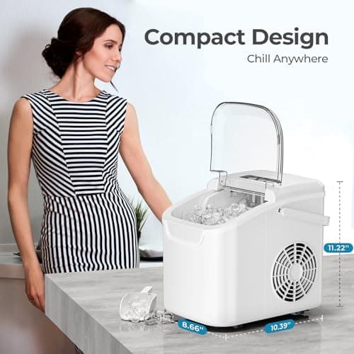 Countertop Ice Maker Machine, 8 Ice Cubes in 6 mins, 26lb/Day Ice with 2 Sizes- Portable Mini, Energy Saving & Basket/Scoop for Home/Party/Travel/Camping/Bar,White thumbnail 7
