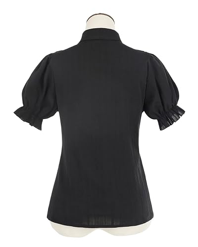 Nuoqi Victorian Blouse Women Black Ruffle Edwardian Shirt Short Cotton 1800s Vintage Top with Bow thumbnail 9