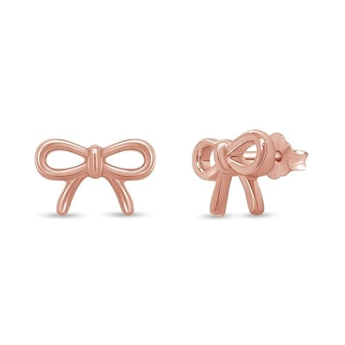 Bow Stud Earrings for Women Dainty Minimalist Knot Design Push Back Studs | 14K Gold Over Sterling Silver Plain Jewelry Jewelry for Her thumbnail 2