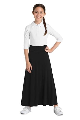 BABY O Girls Kids Basic Stretch Slinky Knit Fold Over Waist Long Midi Skirt for 4 to 18 Years Old - Made in The USA thumbnail 5