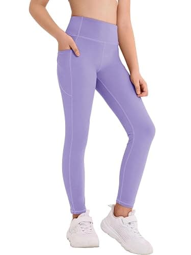 Haloumoning Girls Athletic Leggings Kids Workout High Waisted Stretchy Running Yoga Pants with Pockets 5-14 Years - Image 1
